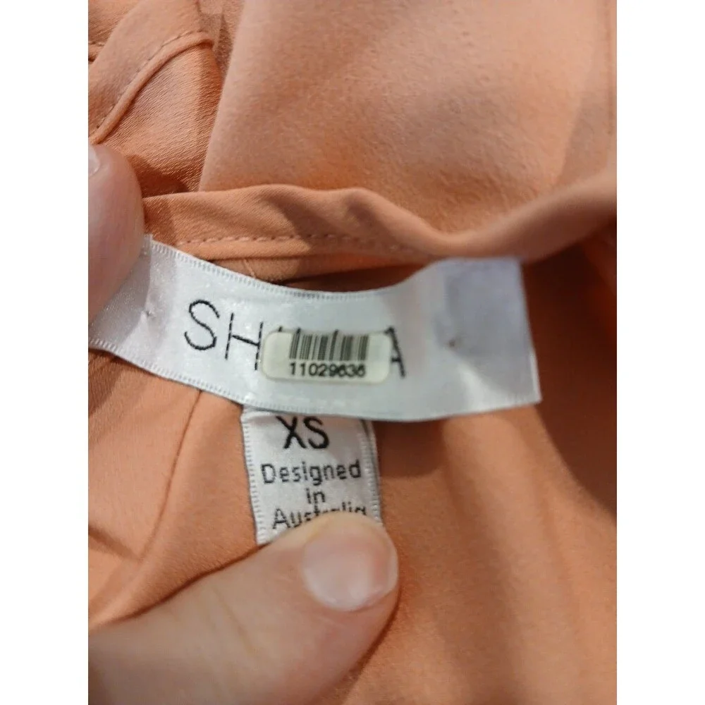 Shilla Womens Play Short Sleeve Round Neck Ruffle Blouse Orange Size XS/S Peach
